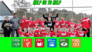 Children’s football team posing in donated red kits, showcasing support for Kits for the World’s initiative to promote health, gender equality, quality education, ocean conservation, climate action, and sustainability through the Sustainable Development Goals (SDGs)